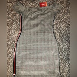GUESS Plaid Off the Shoulder Dress Medium